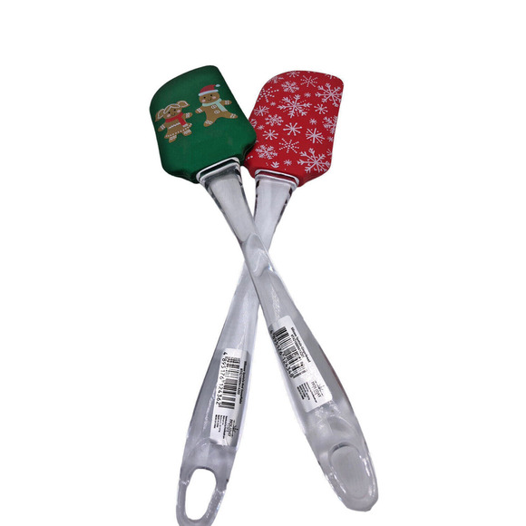 Pair of Christmas Spatulas 2pk New Rubber Scraper Gingerbread Snowflake NEW Set - Picture 2 of 3
